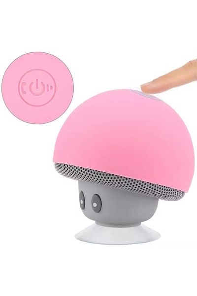 ABYZ Mini portable Bluetooth speaker in mushroom shape with suction cup, dimensions 55x55mm, color Pink