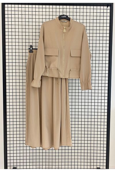 Armine Trendy Zippered Colombia Fabric Double Suit with Pocket and Sleeve Detail
