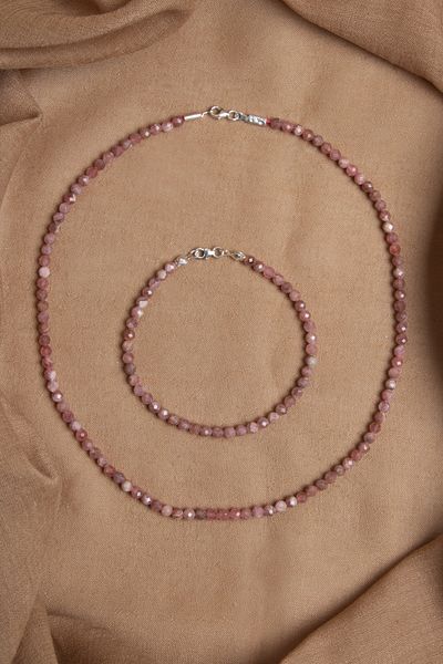 OSMANLI DEĞERLİ TAŞ Certified Rhodochrosite Natural Stone Necklace and Bracelet Set