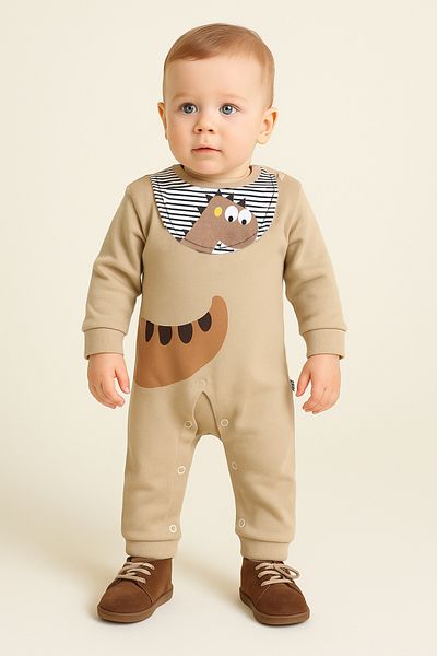Bubito Baby Romper with Dinosaur Image and Bib Detail