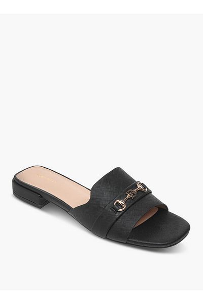 Flora Bella by Shoexpress Textured Slip-On Sandals with Metal Accent