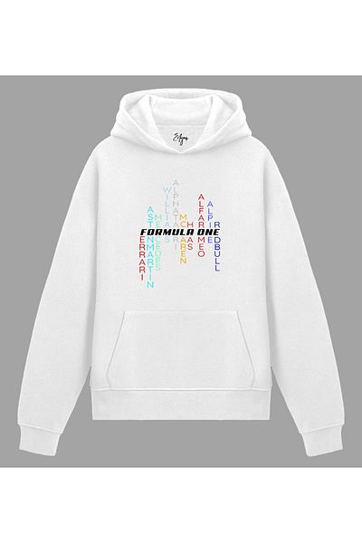 Edizen Formula One Lettering Premium Hoodie Unisex Oversize 100% Cotton White Hooded Sweatshirt