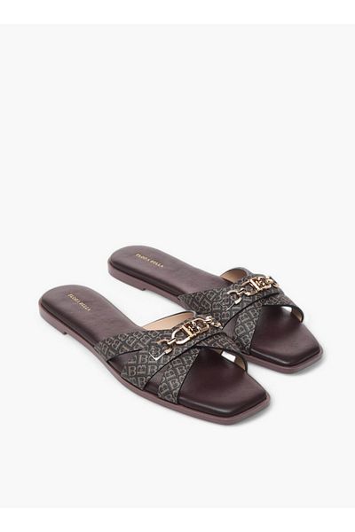 Flora Bella by Shoexpress Monogram Print Cross Strap Slip-On Flat Sandals