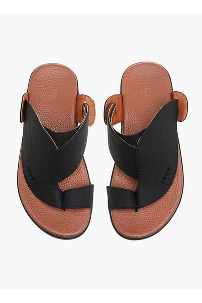 LBL by Shoexpress Textured Slip-On Arabic Sandals with Toe Loop Detail
