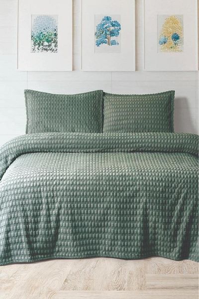 Çeyiz Diyarı Merino Twist Double Blanket Set Green