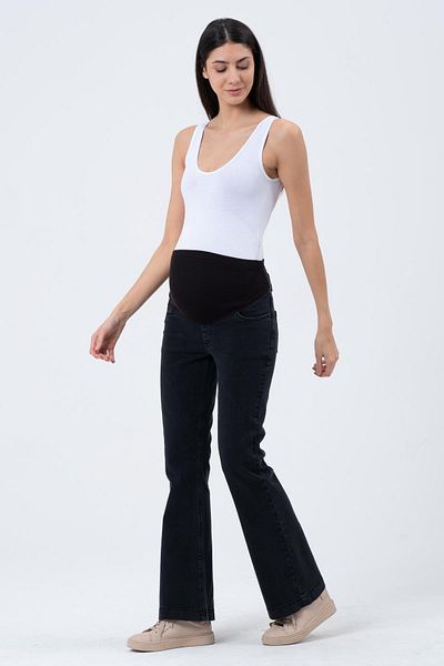 BUSA Maternity Stretchy Tummy Band Waist Adjusted Flare Leg Jeans Black
