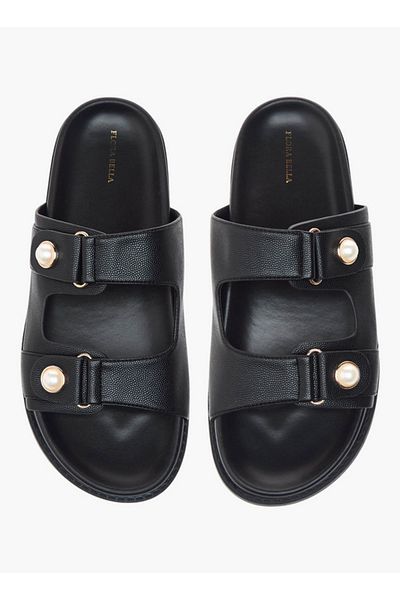 Flora Bella by Shoexpress Textured Pearl Embellished Slip-On Flat Sandals