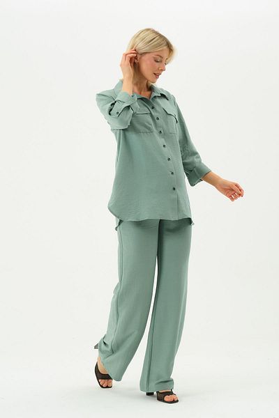 BUSA Pregnant Loose Wide Leg Adjustable Waist Shirt Suit Green