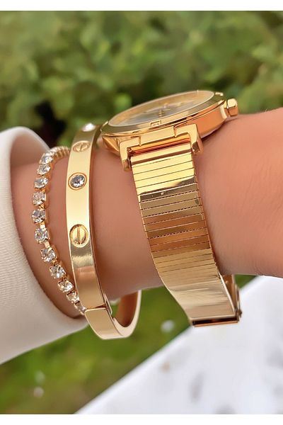 Fiesta Gold Yellow Steel Cord Bridal, Engagement, Wedding Small Case Wristwatch