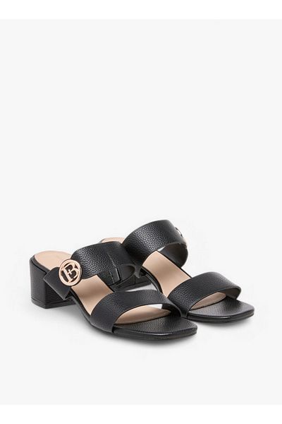 Flora Bella by Shoexpress Monogram Accent Blocked Heel Slip-On Sandals