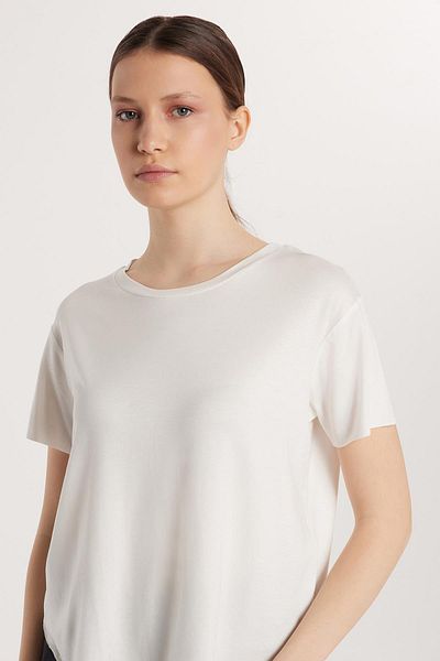 Tudors Γυναικείο μπλουζάκι Relax Fit Modal Fabric Basic Crew Neck Ecru T-shirt