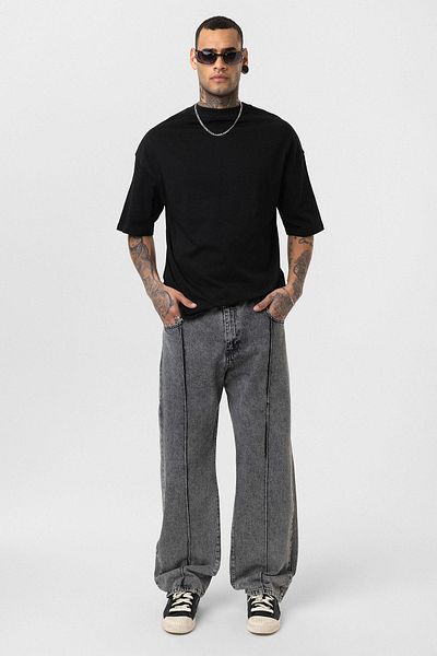 VAMOSCLO Relaxed Fit Jean Gray with Stitching Detail