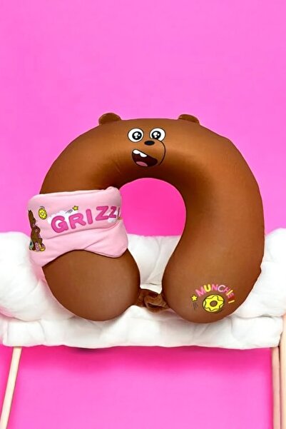 Miniso We Bare Bears Lisanslı Uyku Gözlüklü Boyun Yastığı - Bozayı