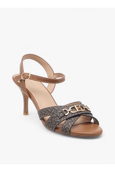 Flora Bella by Shoexpress Monogram Print Sandals with Stiletto Heels and Buckle Closure