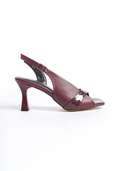 EMOYRA Klein Women's Burgundy Patent Leather Detailed Heeled Sandals