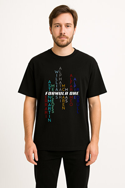 Edizen Tricou Premium Formula One Lettering Unisex Oversize 100% Bumbac Negru