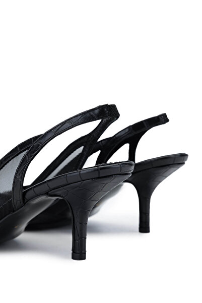 Tamer Tanca Kadın Vegan Siyah Kroko Topuklu Ayakkabı