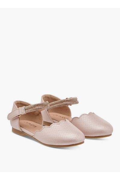 Juniors Scallop Detail Ballerina Shoes with Hook and Loop Closure