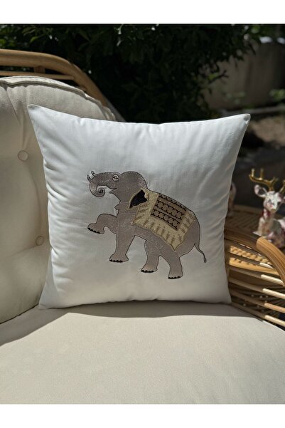 conthes Bright Kolleksiyonunda Fi Modeli 45×45 ve 35×50 Ölçülerinde Fil Nakışlı Kırlent Kılıfı