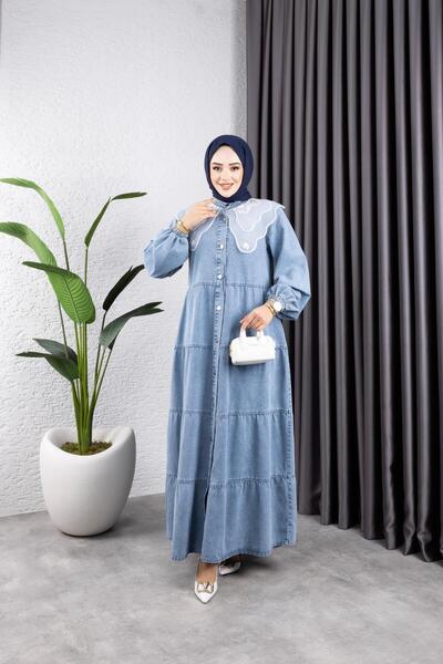 HARMAN BUTİK ΓΥΝΑΙΚΕΙΟ ΤΖΙΝ ΦΟΡΕΜΑ ΜΕ ΚΟΥΜΠΙ ΔΑΝΤΕΛΕΣ