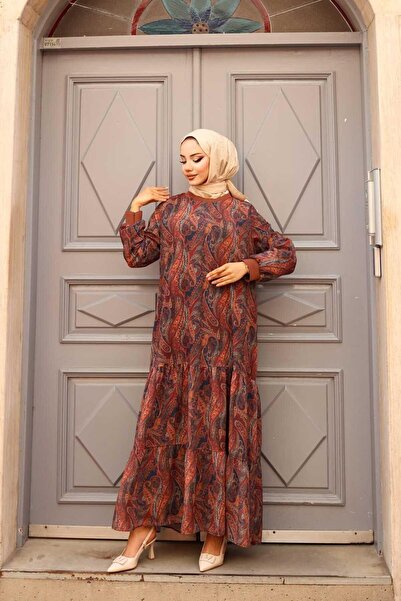 HARMAN BUTİK Γυναικείο φόρεμα σιφόν με σχέδιο σάλι - με επένδυση