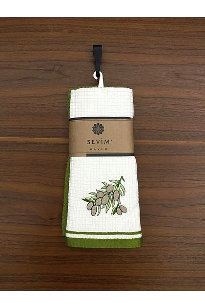 Sevim Set Prosoape Bucatarie Bumbac Figurat Ecru si Verde - 40x60 Cm