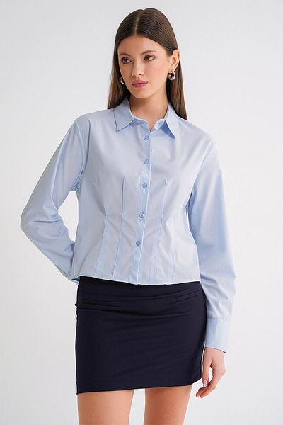 Mixray 4645 Cămașă de damă cu mânecă lungă, croială scurtă, plisată în față, Bebemavi