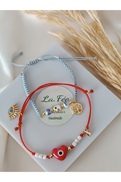 La fee aksesuar Bileklik & Halhal 2'li Set fil hayat ağacı seramik kırmızı ka...