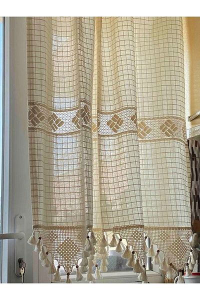 PAZARSEN Buldan Hand Lace Κουρτίνα 100% Βαμβακερή Αυθεντική Υφαντή Κουρτίνα ηλίου