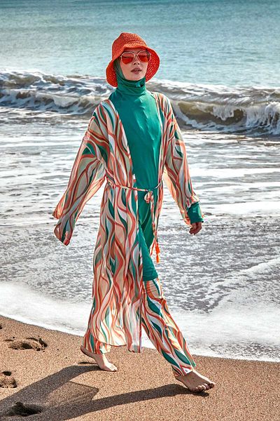 Marina Patterned Green Kimono Kaftan P2422