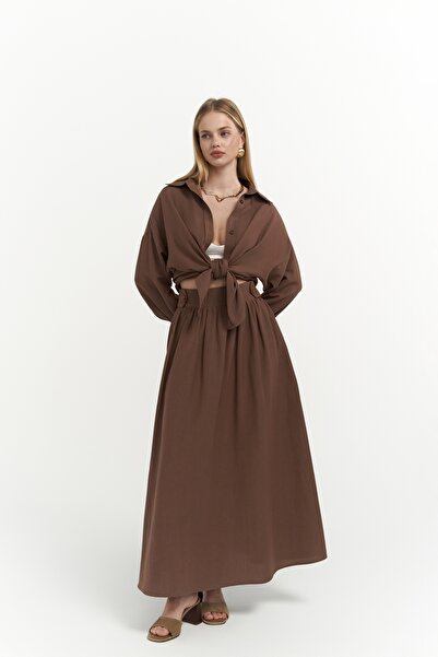 BOHEMAİ Ambra Brown Shirt Skirt Suit