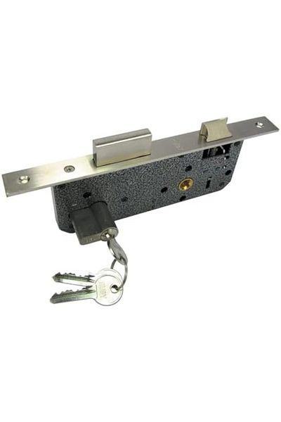 Generic AL ARQAM 70mm Door Lock Body with Both Side Key Cylinder (85-45mm) Silver & Black SS Finish
