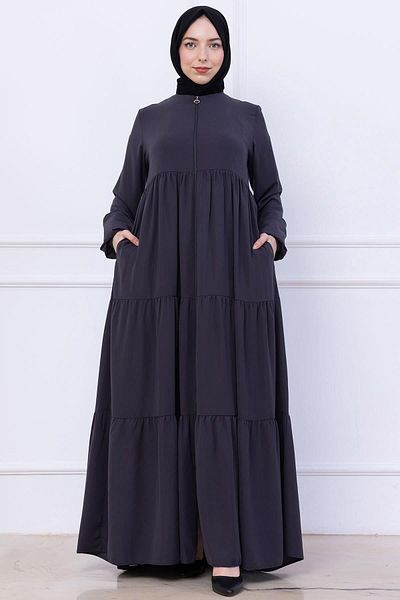 hafsamina Layered Gathered Ferace Smoked Hm2735
