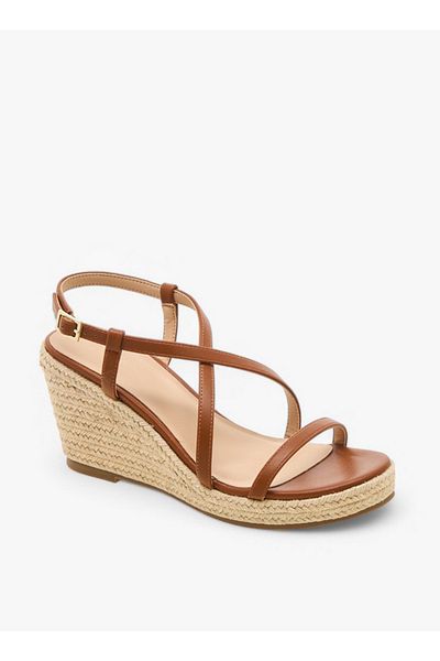 Flora Bella by Shoexpress Textured Cross Strap Wedge Heel Sandals with Buckle Closure