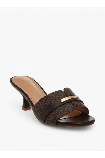 Celeste Women's Monogram Detail Slip-On Sandals with Kitten Heels