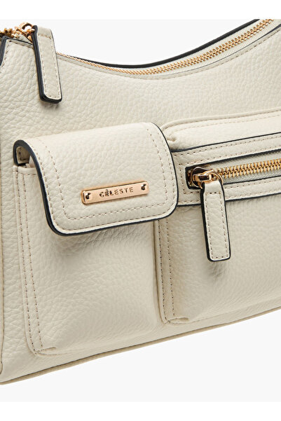 Celeste Textured Shoulder Bag with Detachable Strap and Zip Closure - W 9 x H 17.5 x D 26 cm