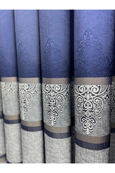 NİVEMESHOME Nivemeshome Pocket Knife Fj672069 V-530 Navy Blue 1/3 Tight Pleated Background Curtain Apm