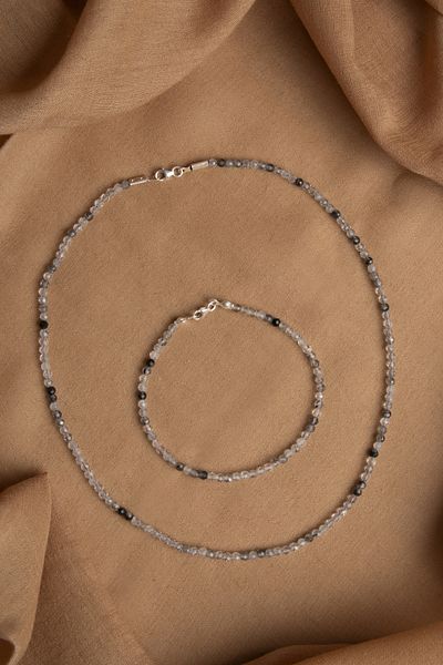 OSMANLI DEĞERLİ TAŞ Certified Natural Fluorite 3-4 mm Faceted Cut Pendant and Bracelet Set