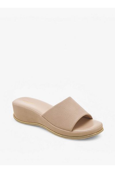 Flora Bella by Shoexpress Textured Slip-On Sandals with Wedge Heel
