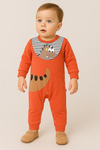 Bubito Baby Romper with Dinosaur Image and Bib Detail