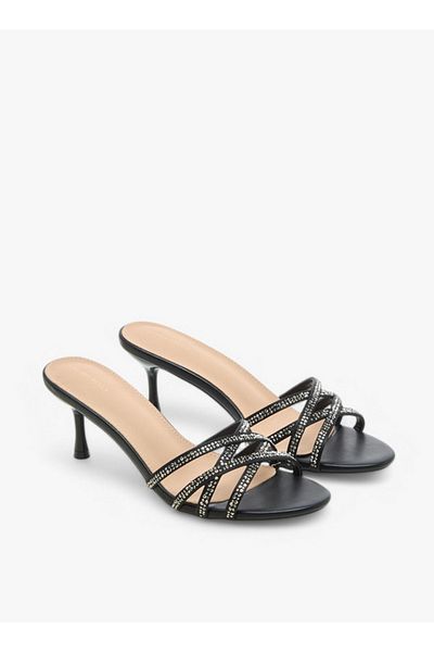 Flora Bella by Shoexpress Embellished Cross Strap Sandals with Flared Heel
