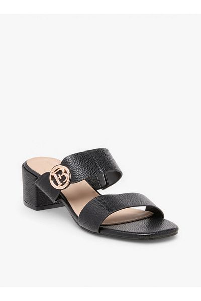 Flora Bella by Shoexpress Monogram Accent Blocked Heel Slip-On Sandals