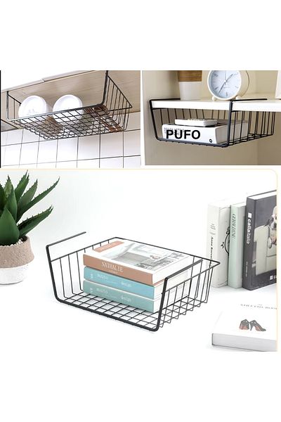PUFO Metal basket-type support for under-shelf storage for home and kitchen, multifunctional, 31 x 26 cm