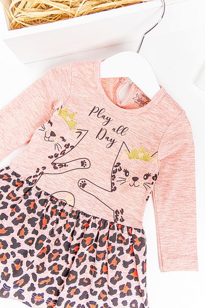 Babymod Leopard Patterned Cat Printed Baby Girl Dress