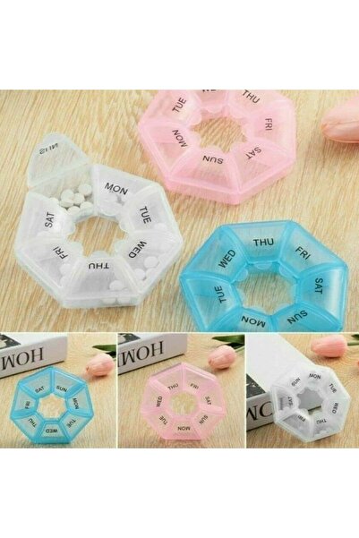 PUFO Round box for organizing medicines, vitamins or supplements for a week, Pufo Pill, 9 cm, blue