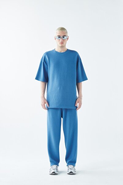 VAMOSCLO Set de trening oversize de tricotaje de bază albastru