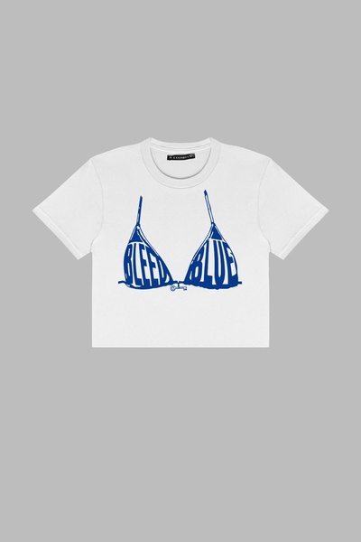 Bak Moda Білий кроп-топ з принтом Bleed Blue