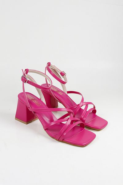 NiceDiffer Sandale de damă cu curele la gleznă de culoare fucsia cu toc gros