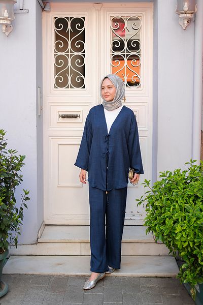 LOCCO Women's Front Tie Detailed Suit Navy Blue