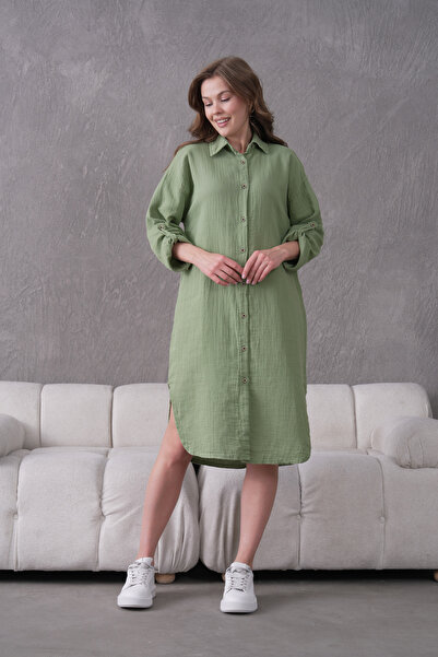 QAWWA Γυναικείο λινό μακρύ πουκάμισο & τουνίκ